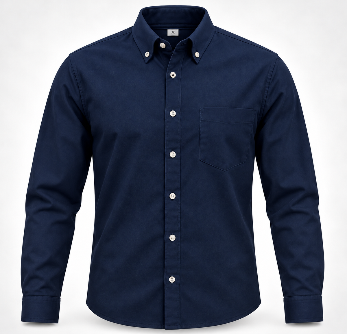 camisa gabardina manga larga azul marino