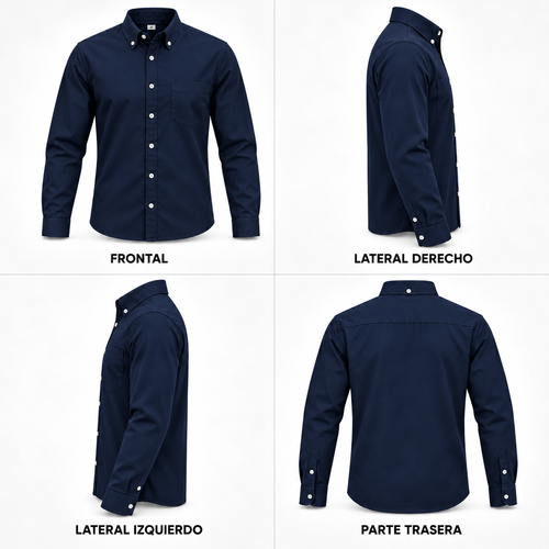camisa gabardina manga larga azul marino