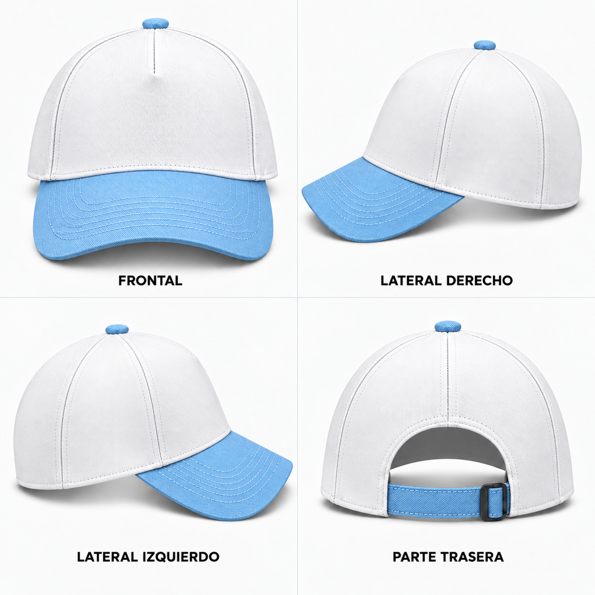gorra gabardina blanca con azul claro