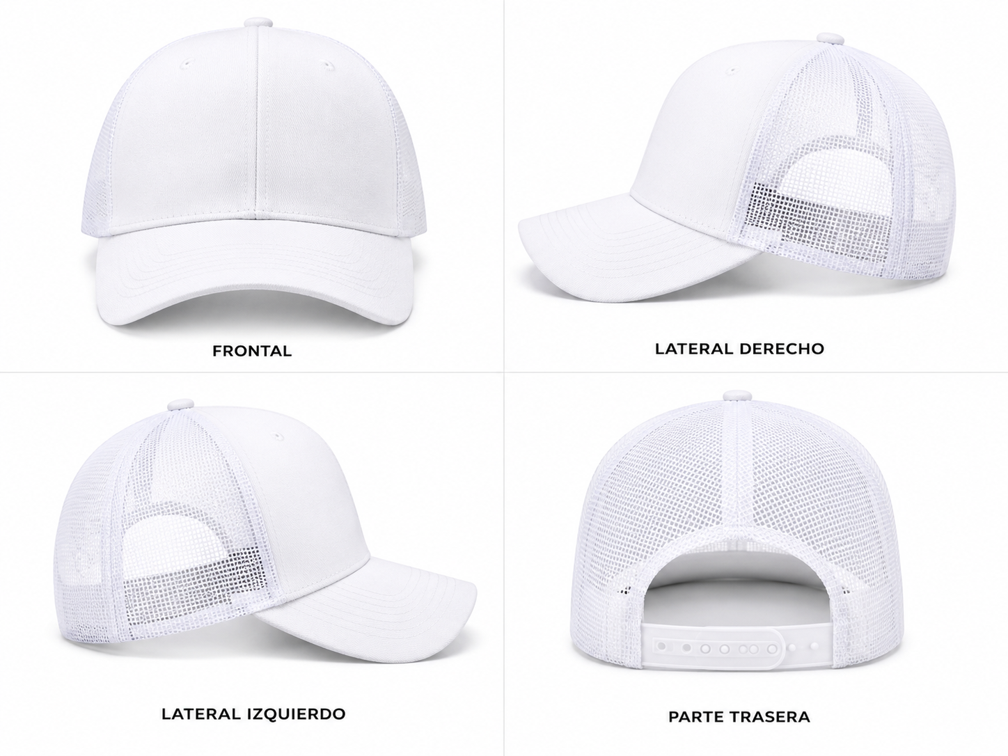 gorra truker blanca  con malla blanca