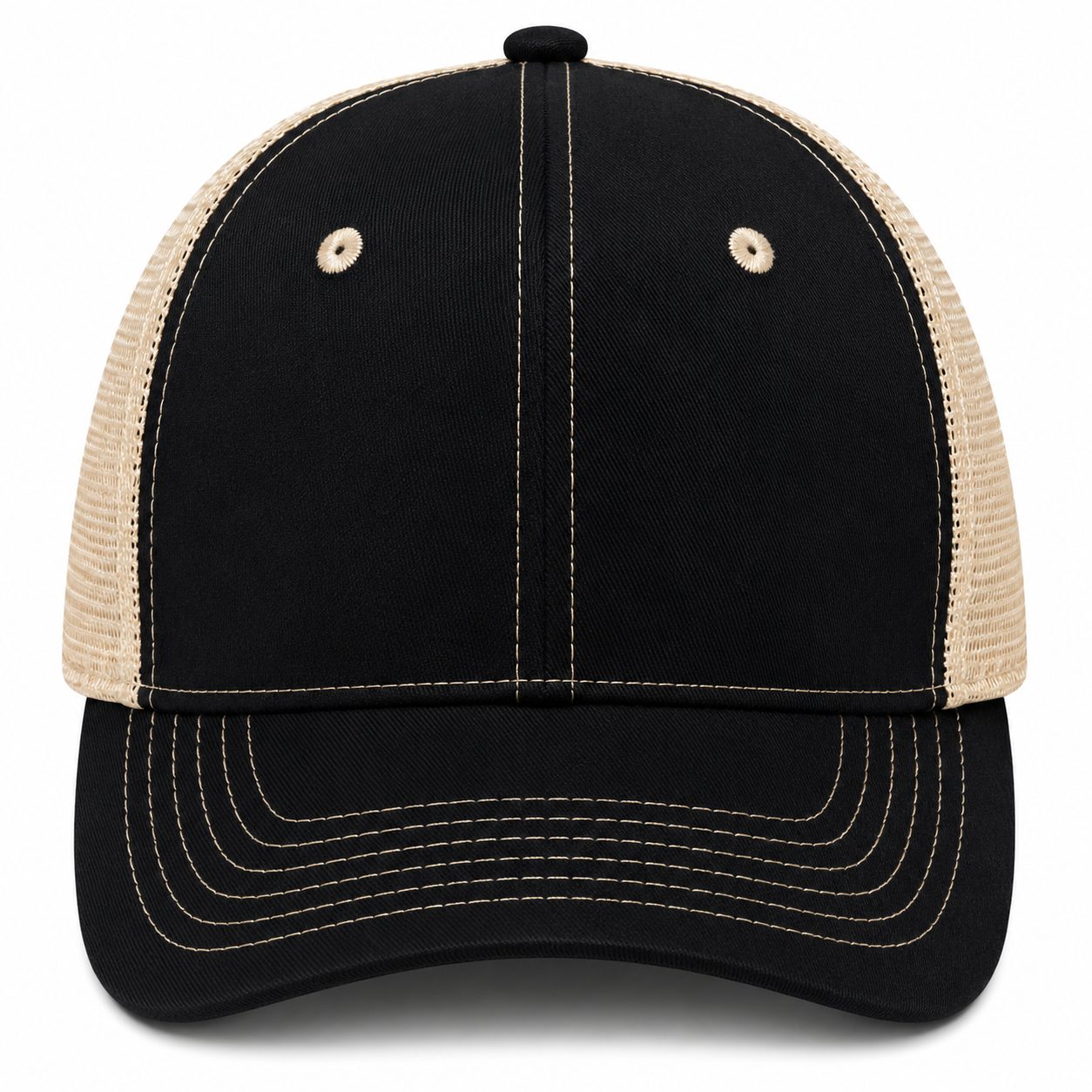 Gorra negra con beige truker con linea en costura