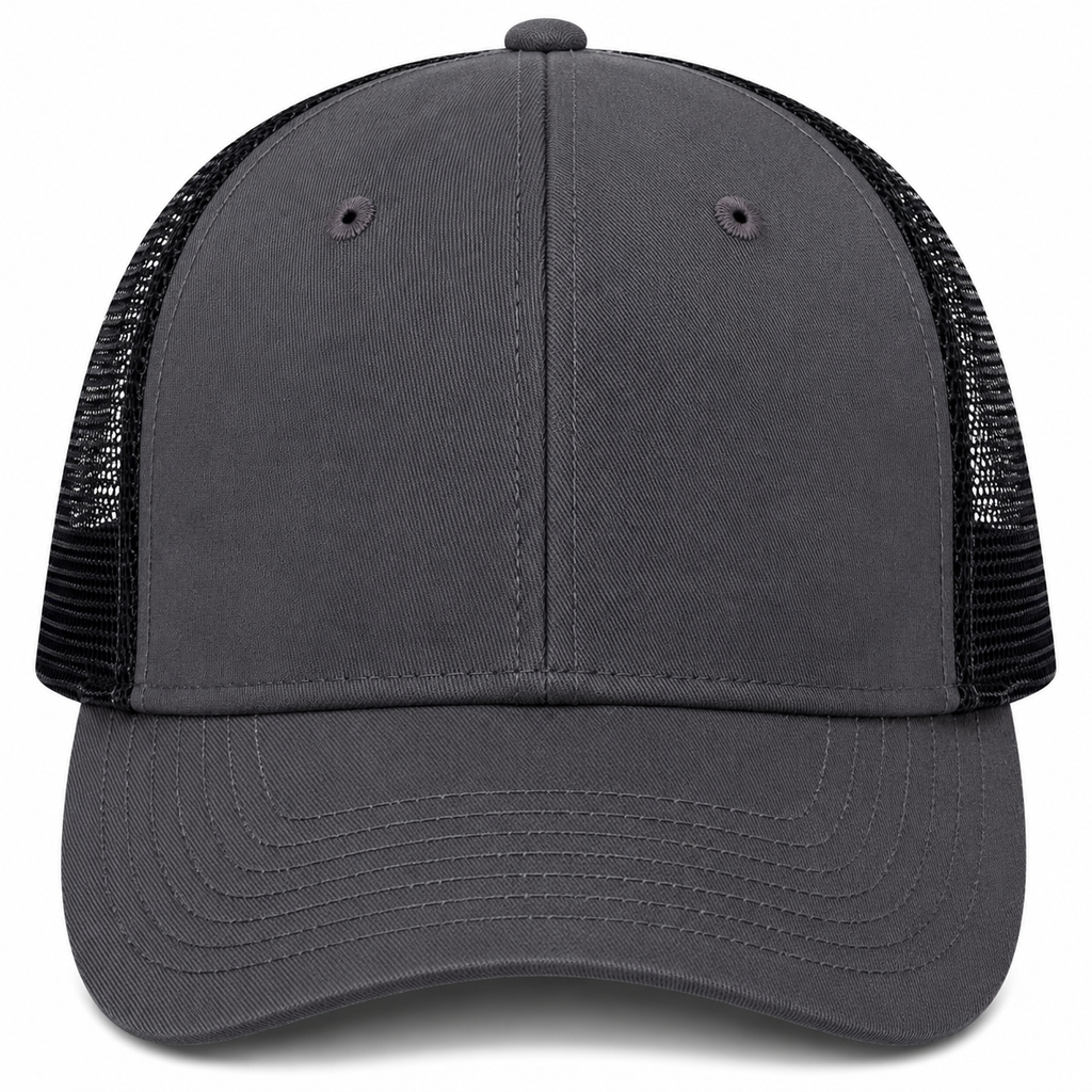 gorra truker gris oscuro con malla negra