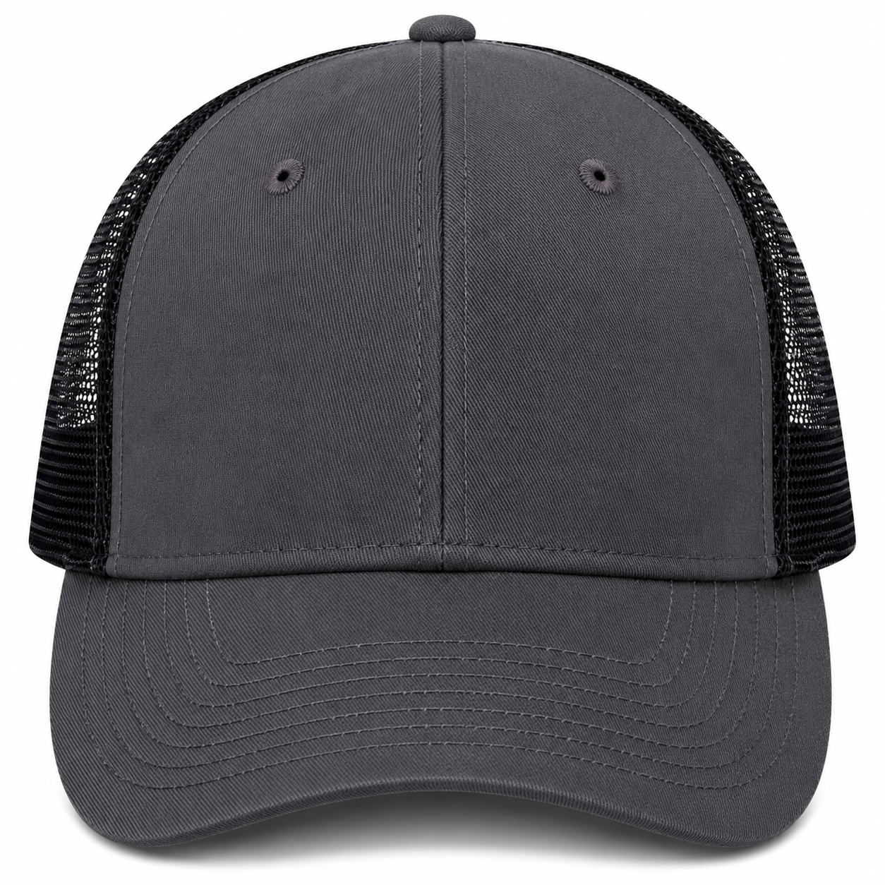 gorra truker gris oscuro con malla negra