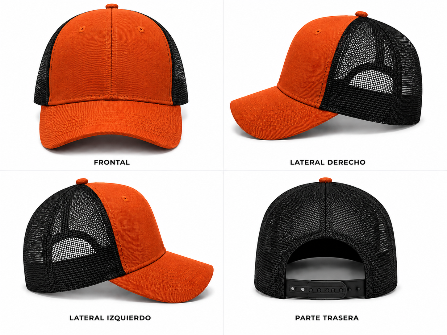 gorra truker naranja con negro