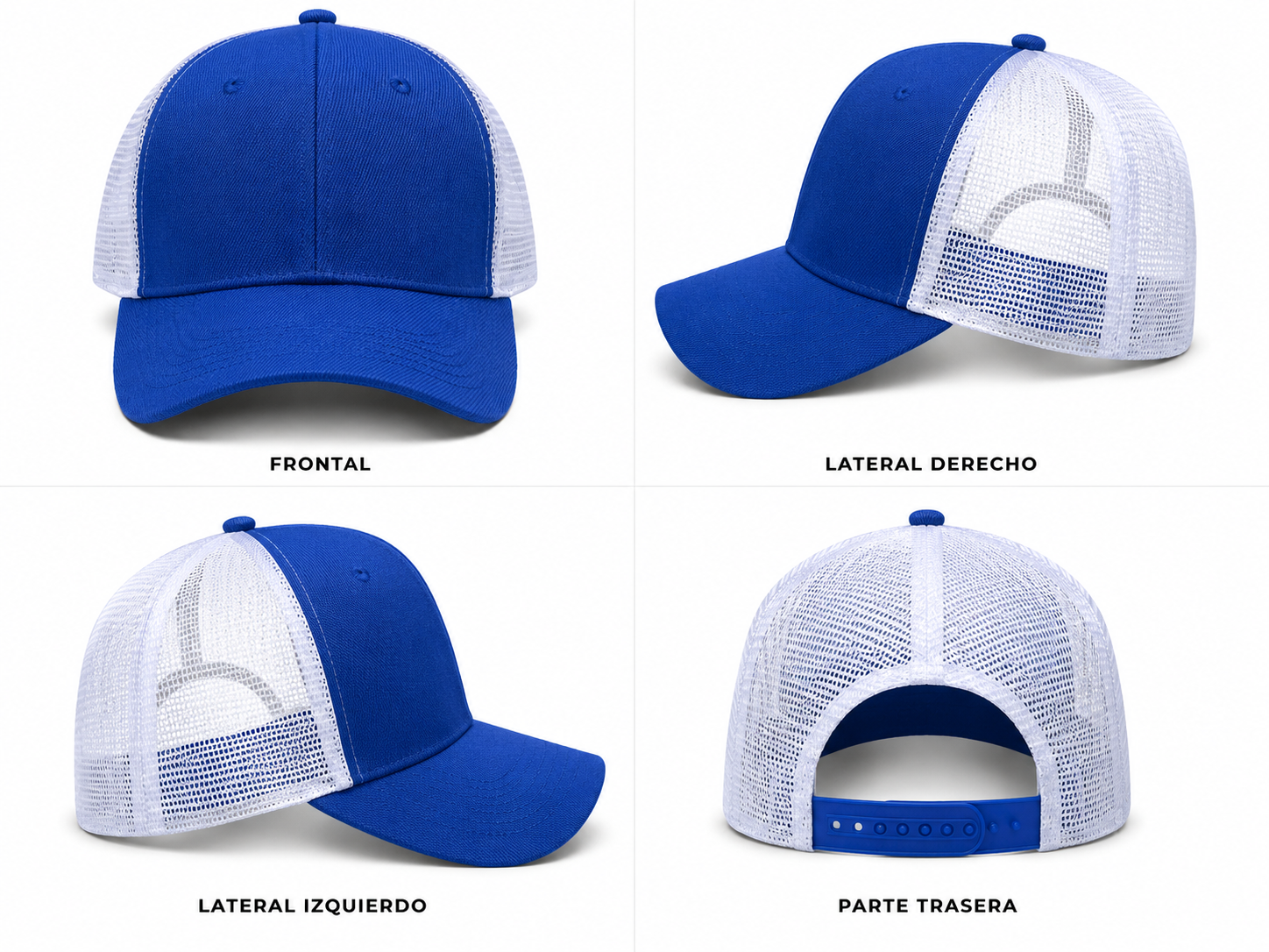 gorra azul rey con malla blanca