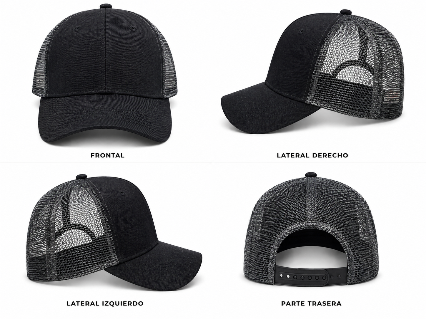 gorra truker negra con malla negra