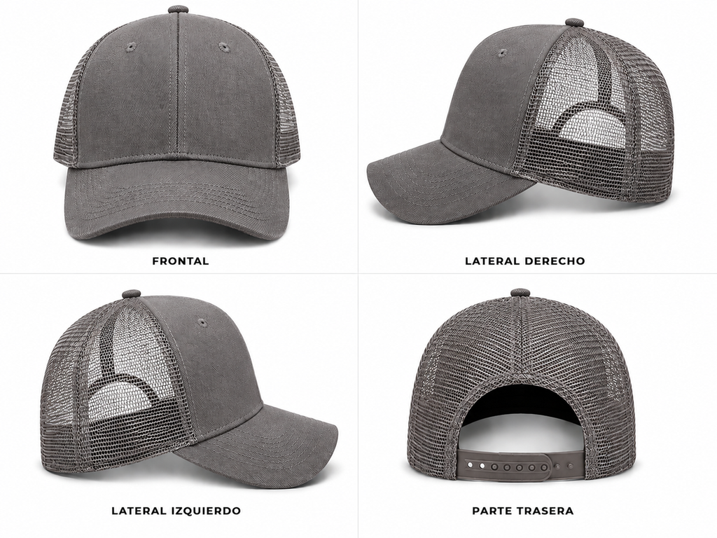 gorra truker gris con malla gris