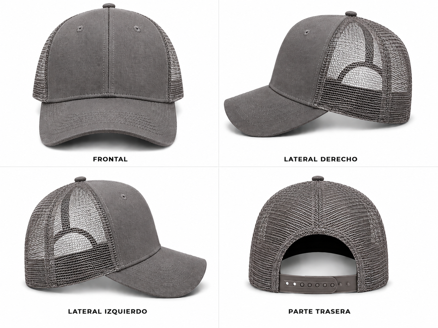 gorra truker gris con malla gris
