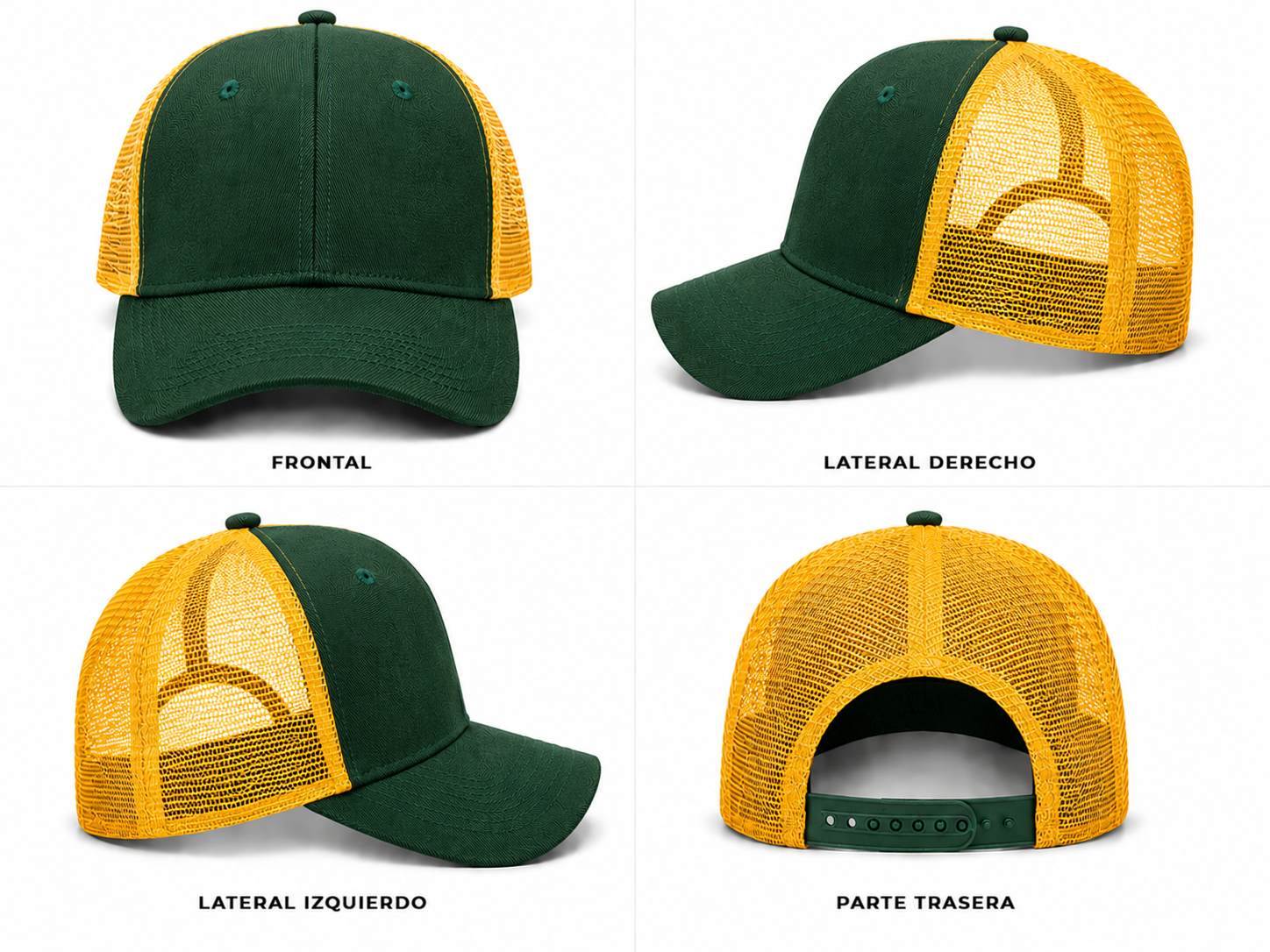 gorra truker verde on amarilo
