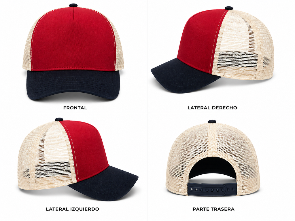 gorra frente rojo malla beige visera negra