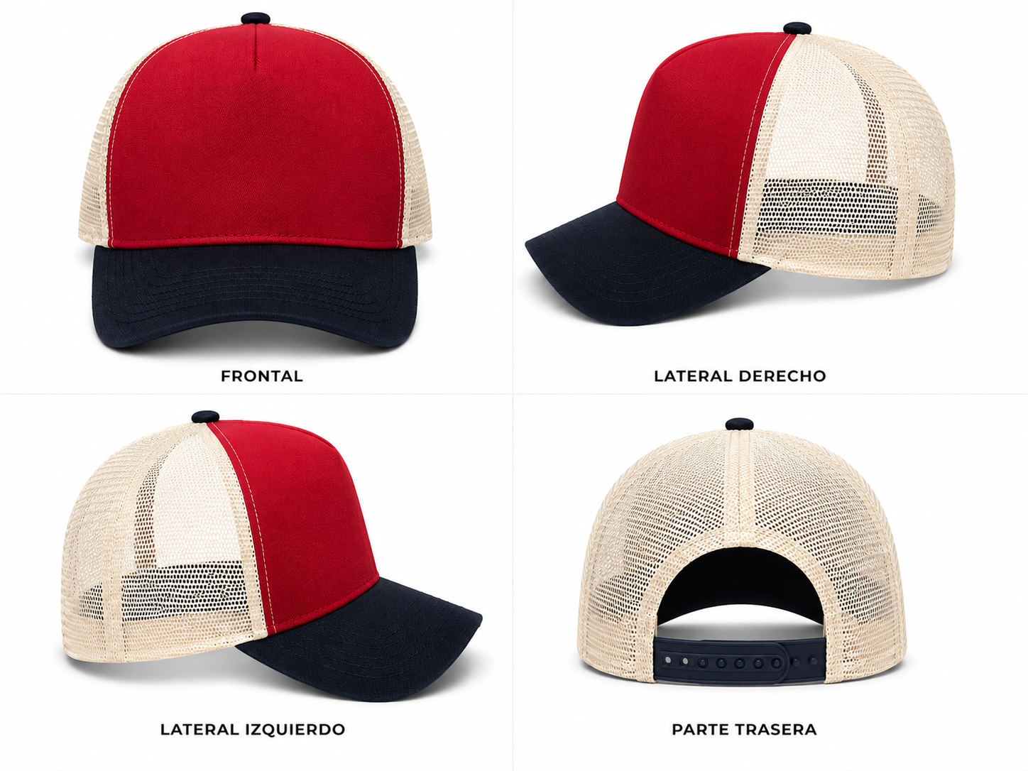 gorra frente rojo malla beige visera negra