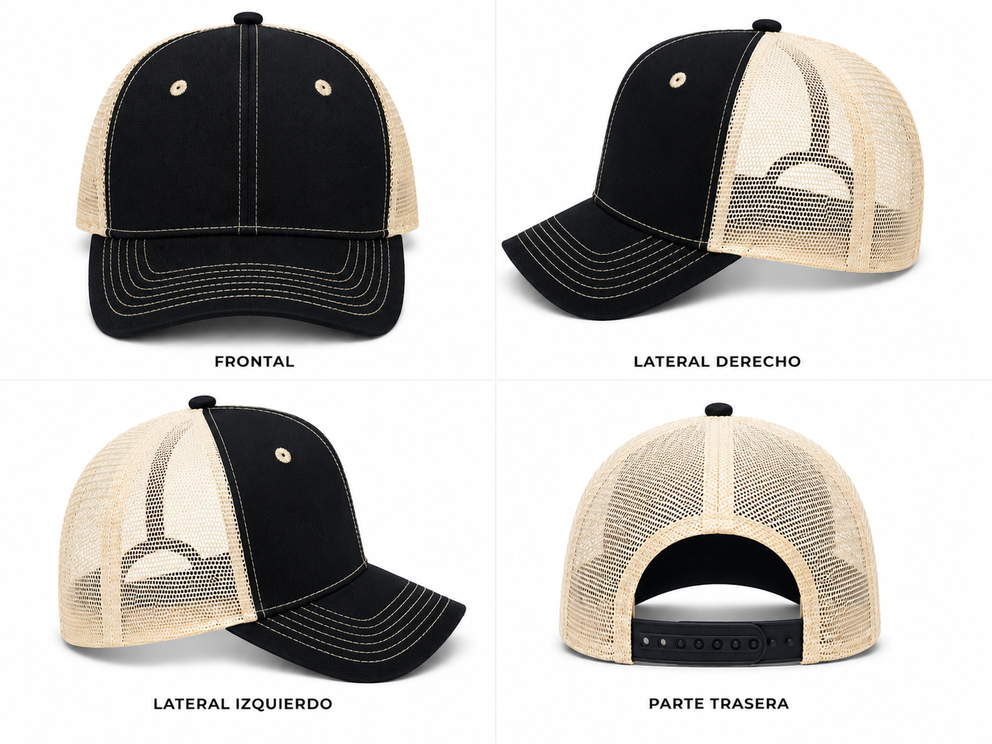 Gorra negra con beige truker con linea en costura