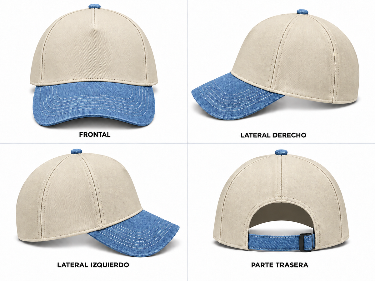 gorra gabardina beige con azul claro