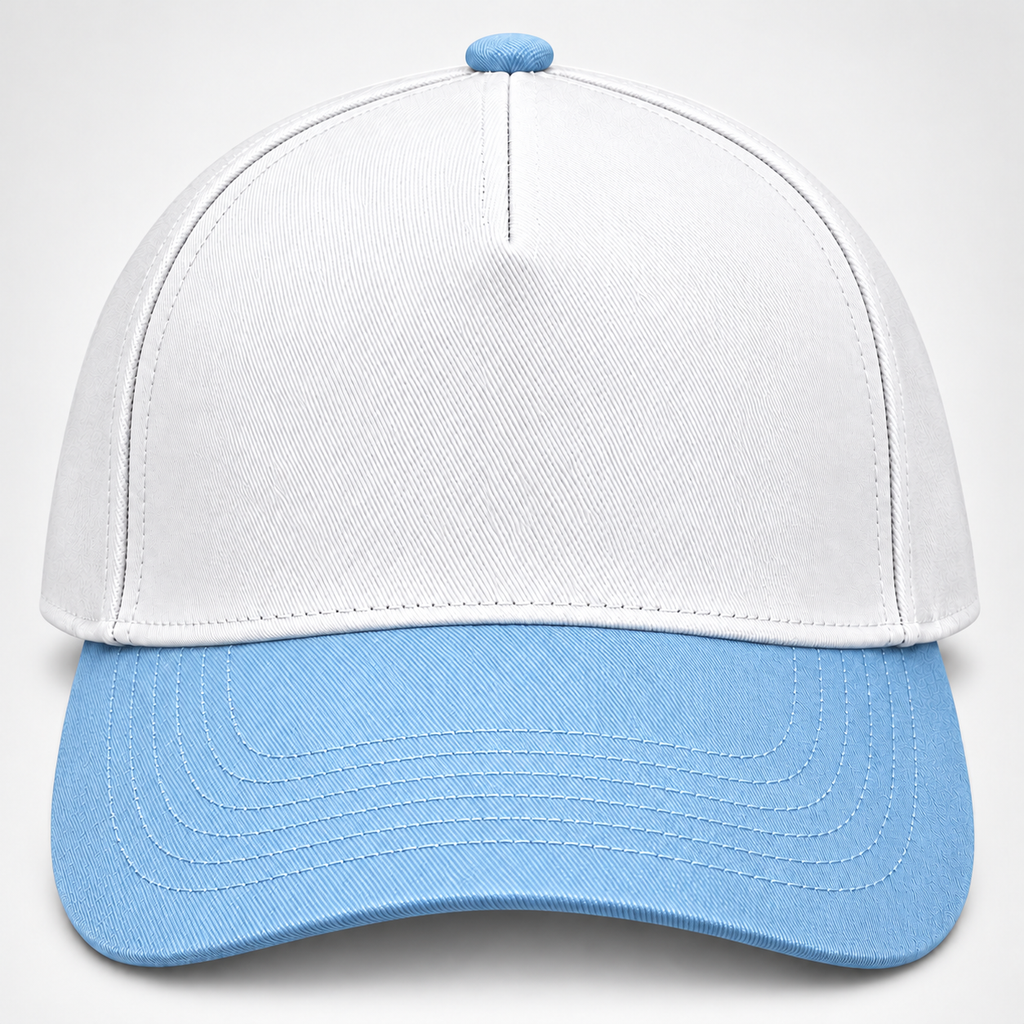 gorra gabardina blanca con azul claro