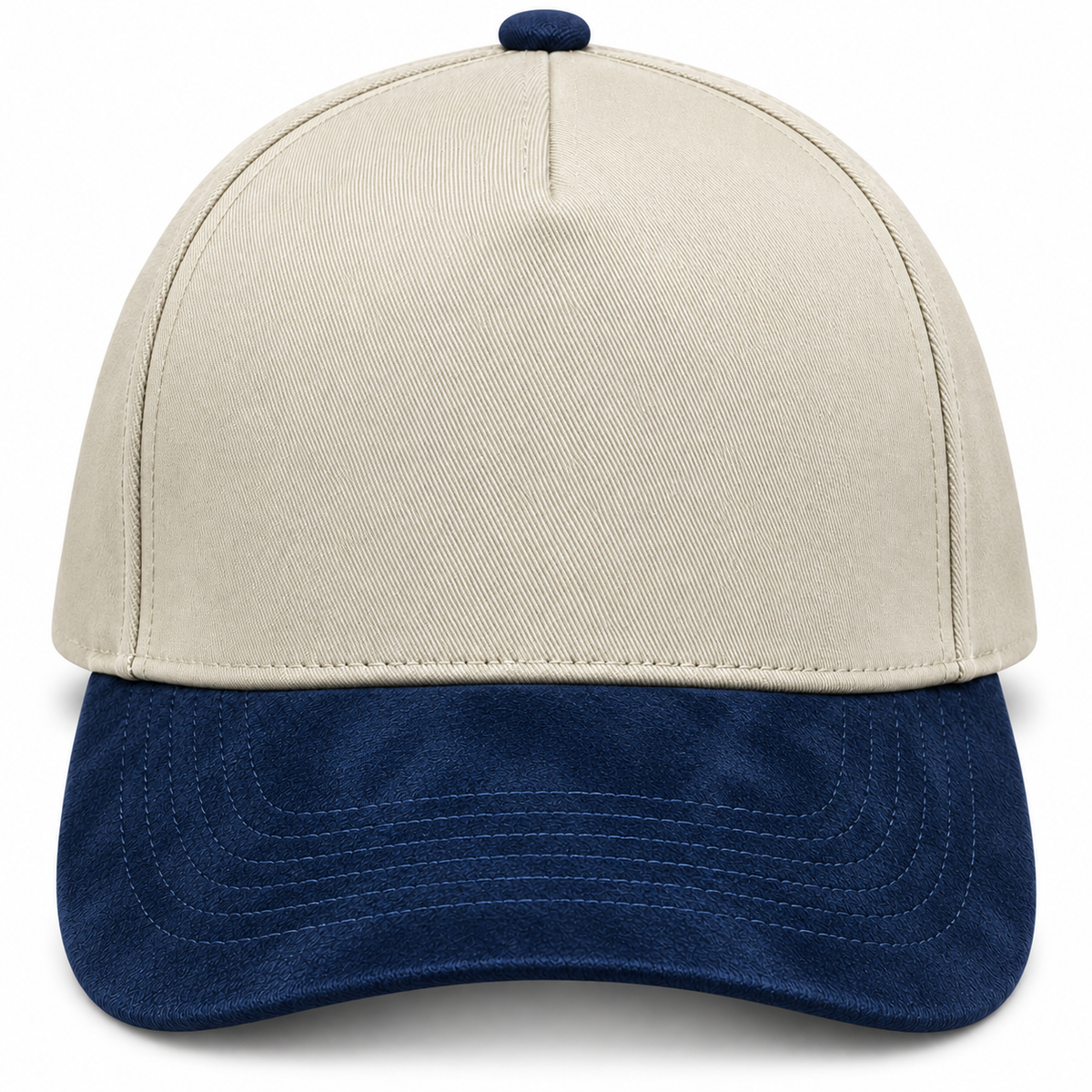 gorra gabardina beige con azul gamuza