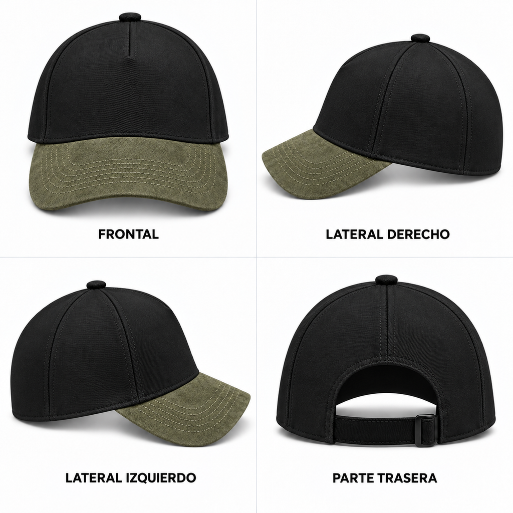 gorra gabardina negra con verde gamuza