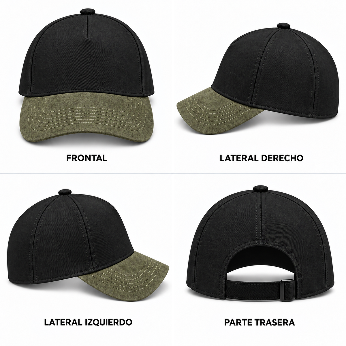 gorra gabardina negra con verde gamuza