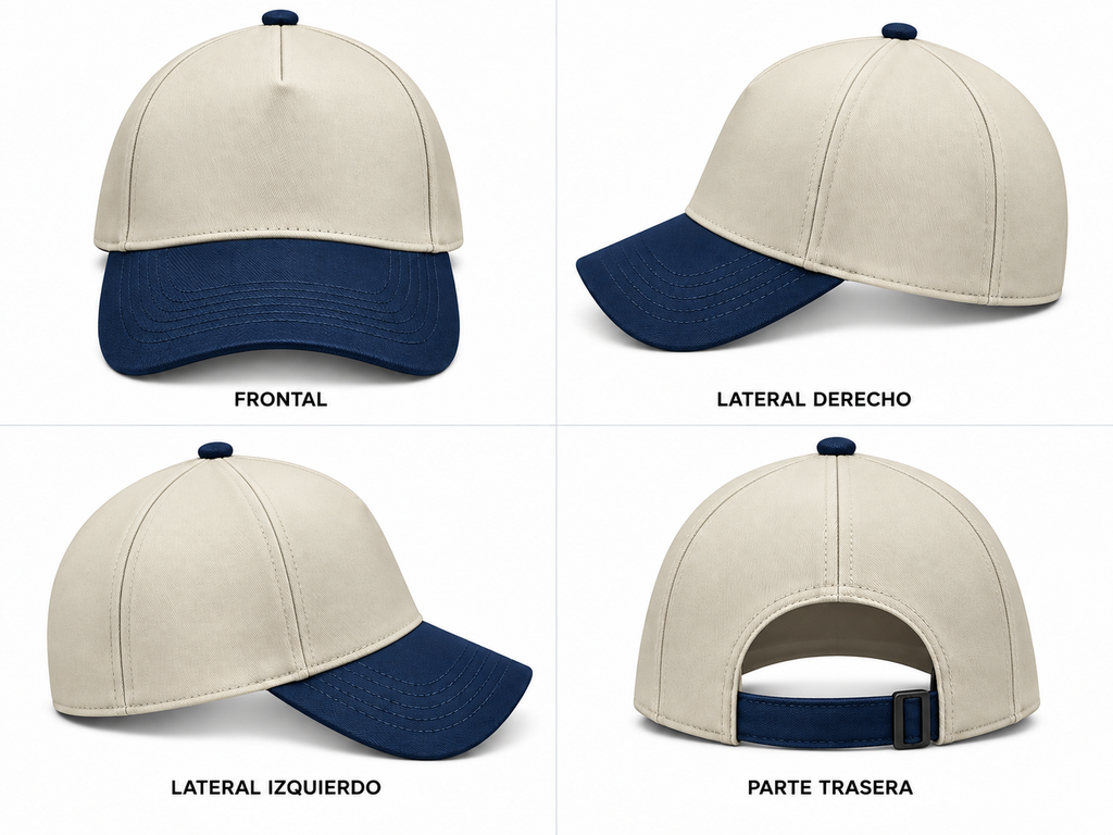gorra gabardina beige con azul gamuza
